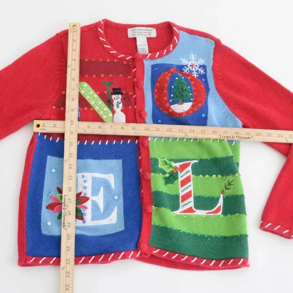 Vintage Tiara International Christmas Collection Red Knit NOEL Cardi Sweater S - Picture 4 of 11